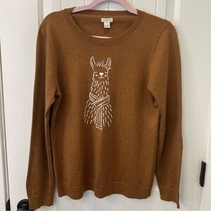 J.Crew Embroidered Llama with Scarf Pullover Sweater Medium